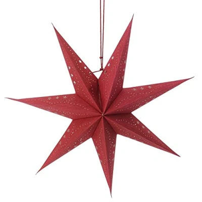 Afbeelding van Spetebo Papieren adventsster om op te hangen ca. 60 cm vouwster lampenkap in rood kerstster raam decoratie lampion verlichten