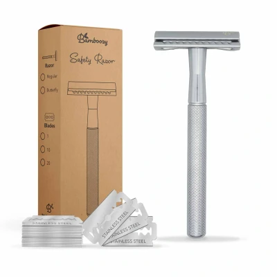 Afbeelding van Safety Razor + 20 mesjes Veiligheids Scheermesje Mat Zilver Chrome Single Blade
