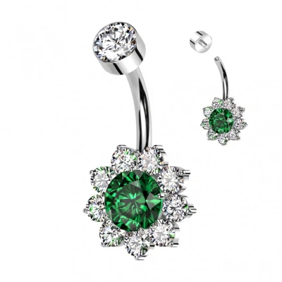 Afbeelding van Navelpiercing titanium flower wit met groen