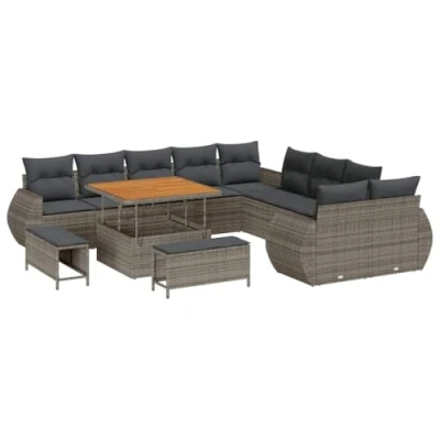 Afbeelding van vidaXL 13 delige tuinsofa set met kussens grijs poly rattan en acacia