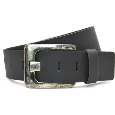 Afbeelding van Timbelt 5 cm jeans riem van zwart leder 100% leer Maat 85 Totale lengte 100