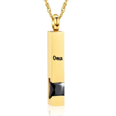 Afbeelding van Luxe Ashanger Met Ketting En Gravering Oma Assieraad Goudkleurig Zwarte Steen As Gedenksieraad Urn Incl. vuller