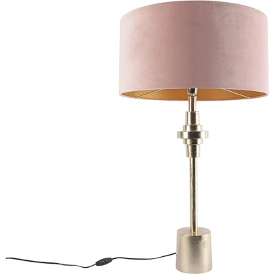 Afbeelding van QAZQA Art Deco tafellamp goud velours kap roze 50 cm Diverso