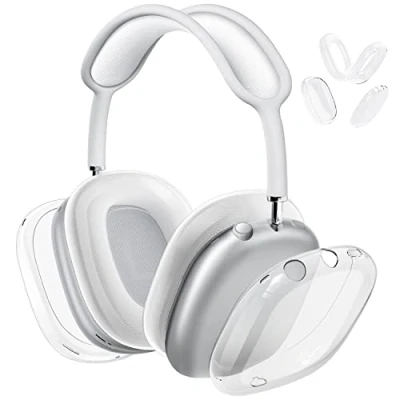 Afbeelding van VICHYIE Hoes voor Airpods Max, met oorkussentjes, transparante zachte TPU hoes, krasbestendig, stofdicht, accessoires, beschermhoes Max hoofdtelefoons (transparante set)
