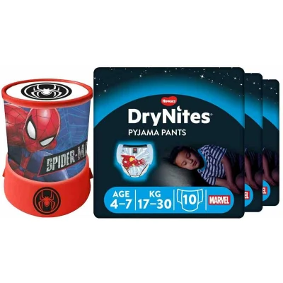 Afbeelding van DryNites Luierbroekjes Boy 4 7 jaar Voordeelbox + Spiderman Led Projector Lamp Pakket
