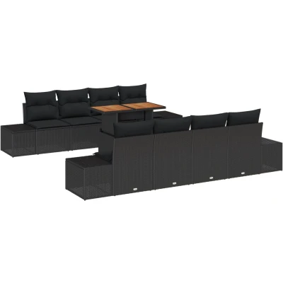Afbeelding van vidaXL 7 delige Tuinsofa set met Kussens Zwart Poly Rattan
