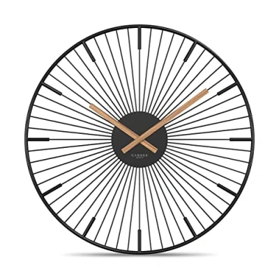 Afbeelding van Cander Berlin BROR Wandklok, geruisloos, 33 cm, metalen houten wijzer zonder tikkende geluiden, modern, zwart, woonkamer, keuken, vintage
