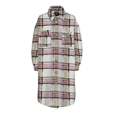 Afbeelding van ONLY Dames ONLANDREA X Long Shacket CC OTW Jas, Woodsmoke/Checks: Heather Rose + Zwart, L