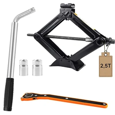 Afbeelding van EXLECO Schaarkrik met wielmoersleutel, set van 2,5 ton, autokrik, SUV, garagekrik, schaarkrik, krik 2 in 1 ratelsleutel, 360 graden activiteitskop voor auto, familieauto, MPV