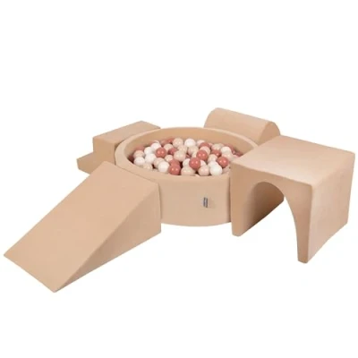 Afbeelding van KiddyMoon Speeltuin Fluweel Gemaakt Van Schuim Met Rond Ballenbad (300 Ballen) Ballenkuilen Voor Baby&#039;s Speelbad Hindernisbanen, Zandbeige: Pastel Beige/Zalm Roze/Wit