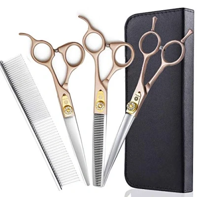 Afbeelding van Dream Reach 7 inch professionele huisdierverzorgingsschaarset, 440C Japans staal recht en gebogen dunner snijschaar set voor hondenkat meer huisdieren (7 verzorgingsschaar 01)