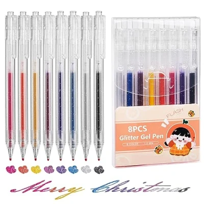 Afbeelding van EooUooIP gelpen, glitter, 8 glitterpennen, met inkt voor het drogen van papier, 1,0 mm, set intrekbare gelpennen, ideaal kleurboeken, tekenen, dagboek