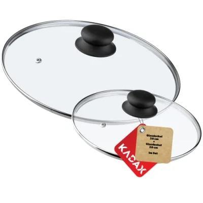 Afbeelding van KADAX glazen dekselset, ingemaakte deksel gemaakt van glas, ⌀14 30 cm, warmtebestendig voor pot, pan, pan met handvat plastic, universeel (20+28 cm)