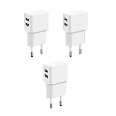 Afbeelding van Wicked Chili set van 3 USB oplader 12W / 2400mA Pro Series universele 2 poorts met ID Chip voor mobiele telefoon, powerbank en bluetooth speaker, stroomadapter (Dual stekker 90, wit)