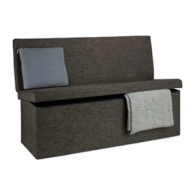 Afbeelding van Relaxdays poef met rugleuning opvouwbare opbergbank 73 x 114 38 cm halbank linnen bruin