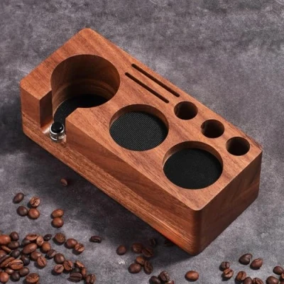 Afbeelding van LingTing Espresso tamperstation van walnoothout voor filters, 51 mm en 54 mm, accessoires barista espressomachine (notenhout)
