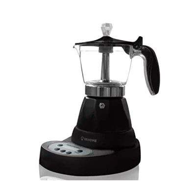 Afbeelding van BEHOME Programmeerbaar elektrisch koffiezetapparaat Moka 3 kopjes met timer, warme koffie gedurende 30 minuten, zwart aluminium (met timer)