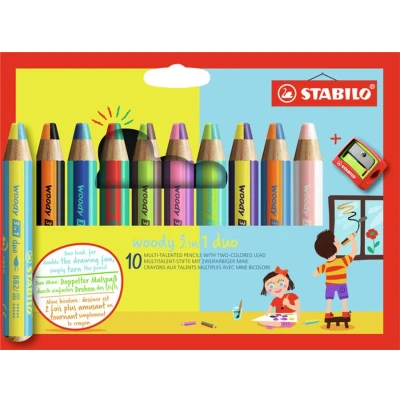 Afbeelding van Kleurpotloden STABILO 882 woody 3 in 1 duo inclusief puntenslijper assorti etui 10 à stuks