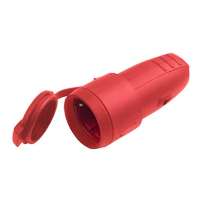 Afbeelding van Meister Veiligheidscontactkoppeling rubber/kunststof rood 250 V 16 A maximale kabeldoorsnede 2,5 mm² IP44 buiten centrale invoer/Schuko koppeling met knikbescherming / 7422470