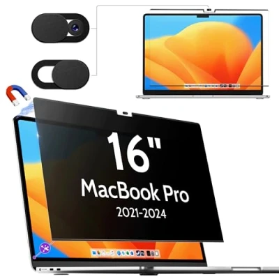 Afbeelding van Magnetische privacyfilter voor MacBook Pro 16 inch (2021 2024, M4, M3, M2, M1 Pro/Max), afneembaar, anti spionageschermbescherming/blauw lichtfolie, privacy, Mac 16,2