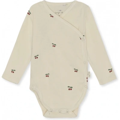 Afbeelding van Konges Sløjd JongensMeisjes Cherry romper van biologisch katoen met print in de kleur Creme, maat: 62