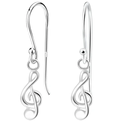 Afbeelding van JoyS Zilveren muzieksleutel bedel oorbellen G sleuteltje oorhangers muziek sterling zilver 925
