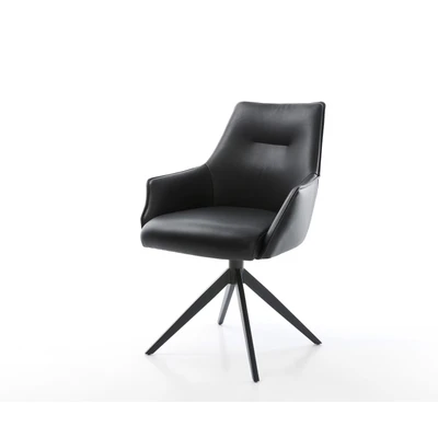 Afbeelding van DELIFE Draaistoel Alja Flex met armleuning echt leer zwart kruisframe breed 360 draaibaar rocker functie pocketveer kern
