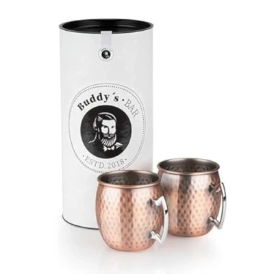 Afbeelding van Buddy&#039;s Bar Moscow Mule beker, 500 ml, hoogwaardige roestvrijstalen geschikt voor levensmiddelen, hamersla effect, cocktailbeker incl. geschenkdoos, gehamerd, antiek koper, set van 2