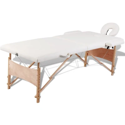 Afbeelding van vidaXL Inklapbare massagetafel 2 zones met houten frame (creme)