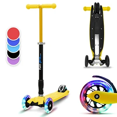 Afbeelding van Fun Pro Two Kinderscooter Step Kickboard 5 Jaar Zwaartekrachtstuur Led Wielen Met Dynamo Tot 80 Kg Lichaamsgewicht Ca. 170 Cm Lichaamslengte Inklapbaar In Hoogte Verstelbaar Stuur Geel