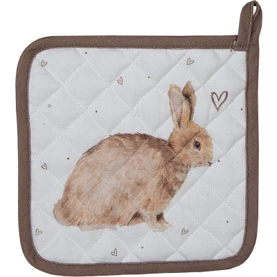 Afbeelding van Clayre &amp; Eef Kind Pannenlap 16x16 cm Wit Bruin Katoen Vierkant Konijn