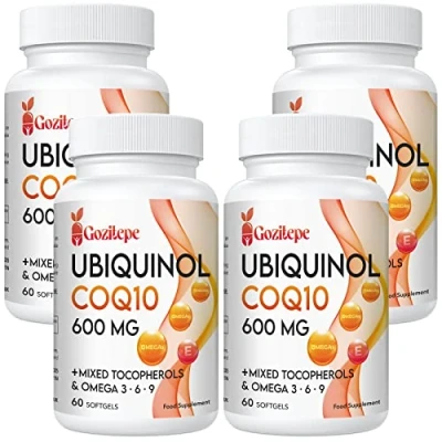 Afbeelding van Ubiquinol CoQ10 600 mg zachte capsules met Omega 3, 6, 9 en vitamine E, 30 porties co enzym Q10 (actieve vorm) supplement, hogere absorptie (60 stuks, verpakking van 4)