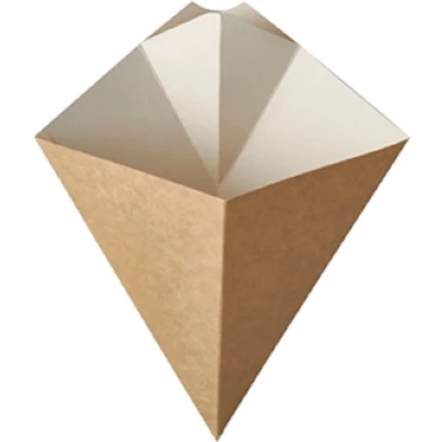 Afbeelding van Puntzakken van Papier en Karton Friet met Sausvak &quot;Pure&quot; 195 x 165mm Bruin Wit inhoud 100gr