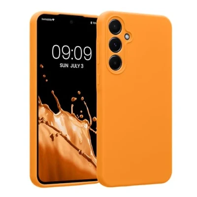 Afbeelding van kwmobile telefoonhoesje compatibel met Samsung Galaxy A55 5G hoesje Back cover siliconen coating Smartphone case in fruitig oranje