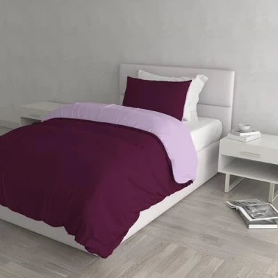 Afbeelding van Italian Bed Linen Natuurlijke Kleur Dekbedovertrek Set met Doubleface Effen Tas Sheet en Kussensloop, 100% Katoen, lillac/Pruim, kleine dubbele