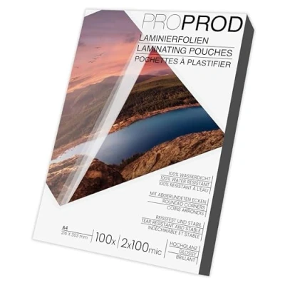Afbeelding van ProProd Premium Lamineerhoes DIN A4, 2 x 100 micron (200mic), stuks, Glanzend/lamineerhoezen/Lamineersheet, (De verpakking kan variëren)