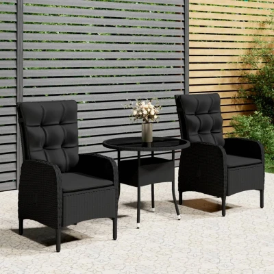 Afbeelding van vidaXL 3 delige Tuinset poly rattan zwart