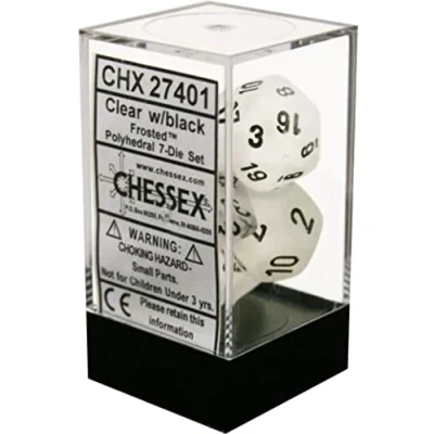 Afbeelding van Chessex Frosted Clear/black Polydice Dobbelsteen Set (7 stuks)