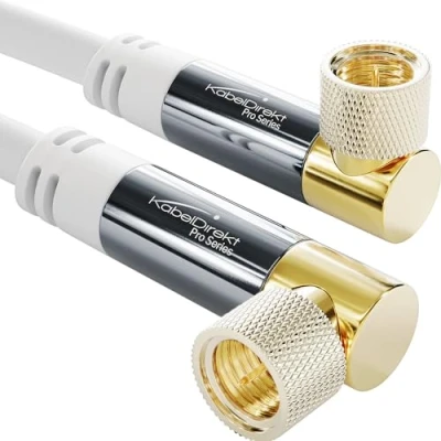 Afbeelding van KabelDirekt Satelliet kabel, coax Kabel 90 haaks 2 m (wit, op haakse F stekker, 75 Ohm, stekker tv, HDTV, radio, DVB T2, C, S, S2)