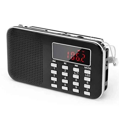Afbeelding van Upgrade PRUNUS J 908 draagbare AM/FM radio, radio met noodverlichting, Micro SD/AUX/USB ondersteuning, 1200 mAh oplaadbare batterij Zwart