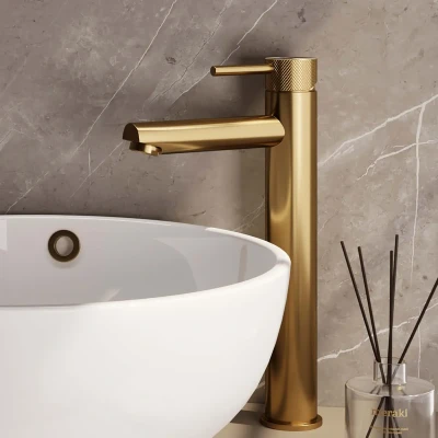 Afbeelding van Brauer Gold carving Wastafelmengkraan opbouw hoog model a PVD geborsteld goud