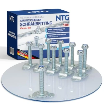 Afbeelding van NTG 10 stuks enkele schroeffitting voor airline rail M8x45 500 daN eindfitting sjorrail
