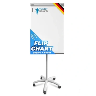 Afbeelding van MOB Piranha flipchart whiteboard, verrijdbaar, met rolvoet, standaard, 73 x 104 cm, in hoogte verstelbaar tot 210 beschrijfbaar, droog uitwisbaar, magnetisch, magneetbord, oprolbaar