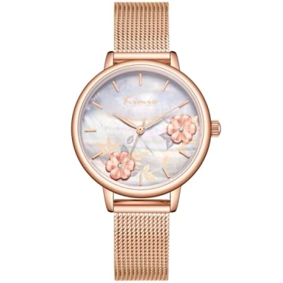 Afbeelding van Alienwork Dameshorloge Rose Goud Mesh Armband Wit Parelmoer Wijzerplaat Elegant