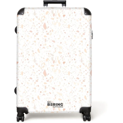 Afbeelding van NoBoringSuitcases.com® Koffer groot Reiskoffer lichtgewicht Terrazzo patroon perzik Rolkoffer met 4 wielen Grote trolley XL 98 liter bagage