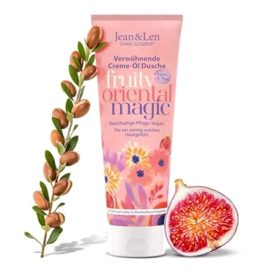 Afbeelding van Jean&amp;Len Verwennende crème olie voor de douche met arganolie en vijg, geschikt dagelijkse verzorging, douchegel vijgenextract, zonder parabenen siliconen, vegan, 250 ml