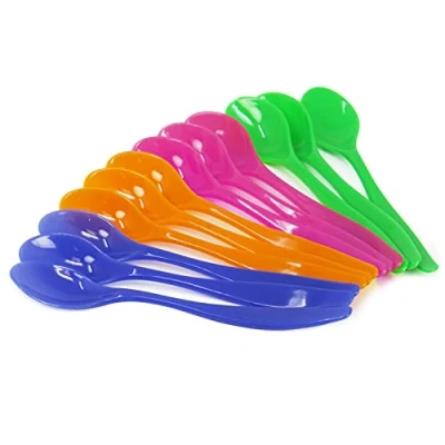 Afbeelding van COM FOUR® 12x plastic eierlepels herbruikbare dessertlepels BPA vrije kleurrijke lepels voor babyvoeding, jam, dipsauzen herbruikbaar bestek 14 cm (12 stuks)