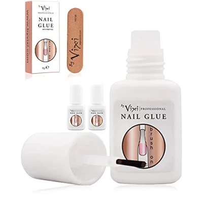 Afbeelding van By Vixi 3 x 8g EXTRASTERKE NAGELLIJM met BORSTEL en GRATIS VOORBEREIDINGSBESTAND Doorzichtige, Onmiddellijk Drogende Kleefstof, Professionele Salonkwaliteit