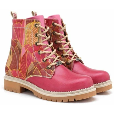 Afbeelding van GOBY Autumn Bloom Dames Boots Handmade en Vegan Warmroze met Bladmotief Maat 41