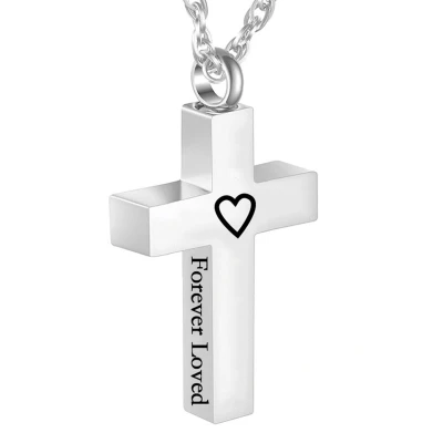 Afbeelding van Fako Bijoux® Ketting Ashanger / Assieraad Kruis Forever Loved RVS Staal Zilverkleurig